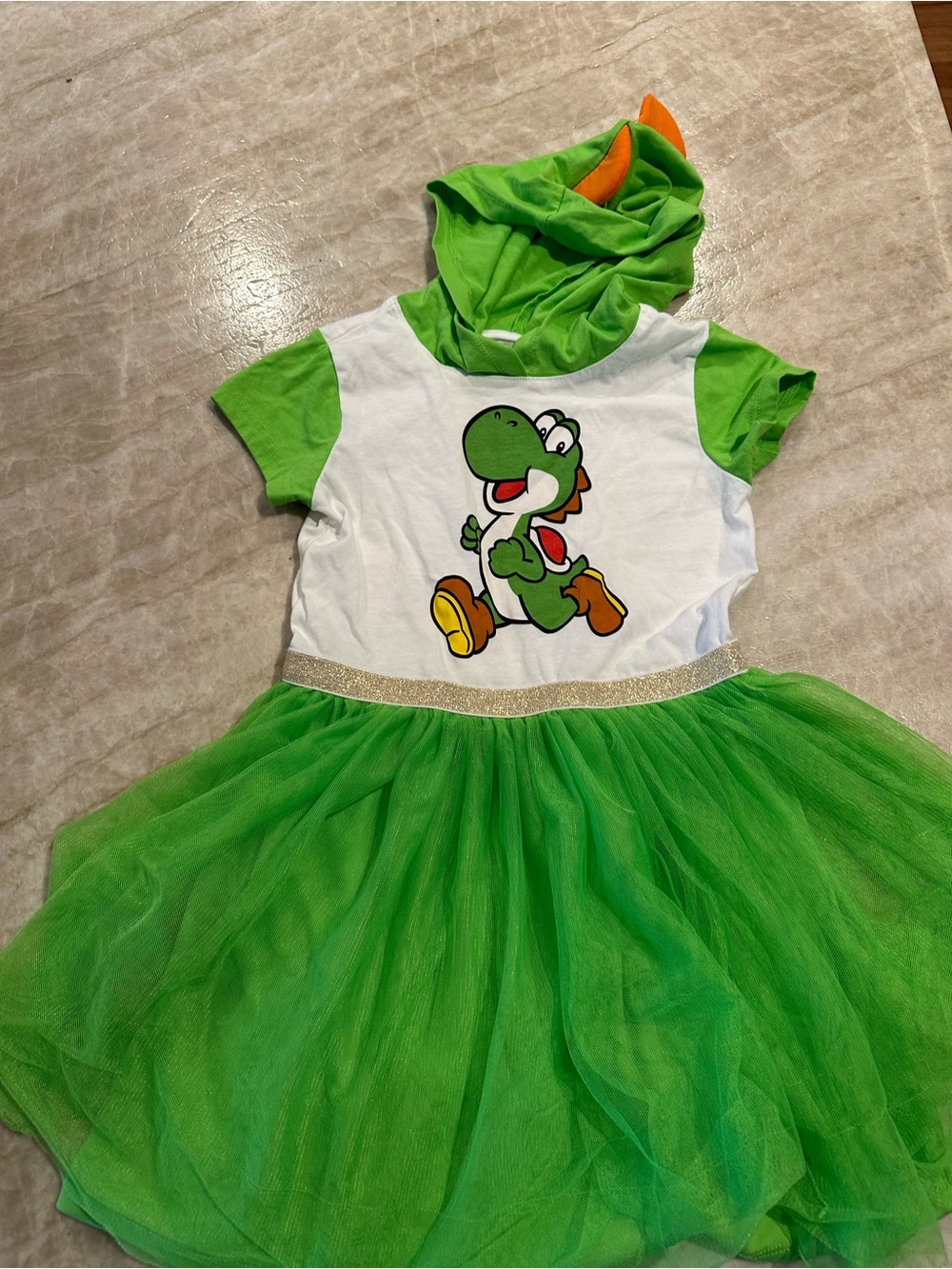 Green yoshi Hooded Tutu Dress for Kids - Yoshi-Inspired Costume small